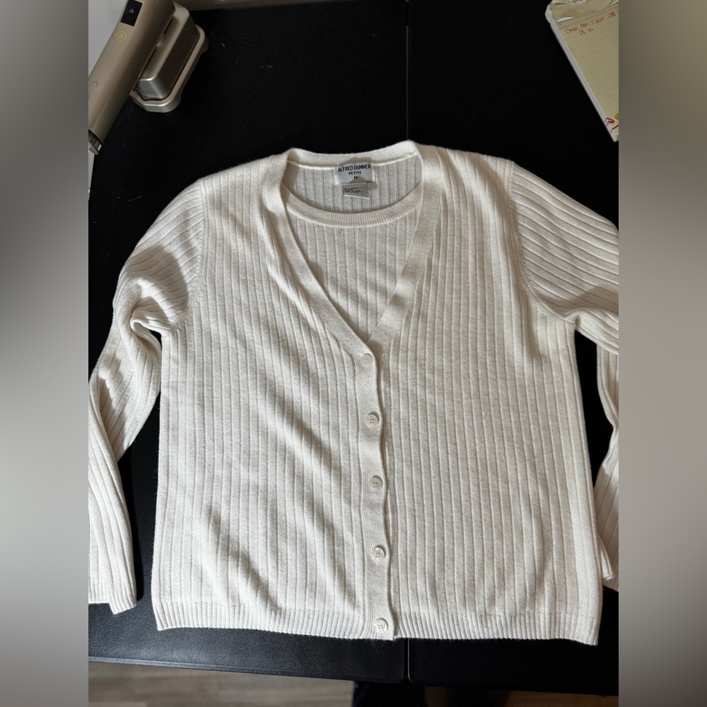 Alfred Dunner Cream V-Neck Button Cardigan - Picture 11 of 11